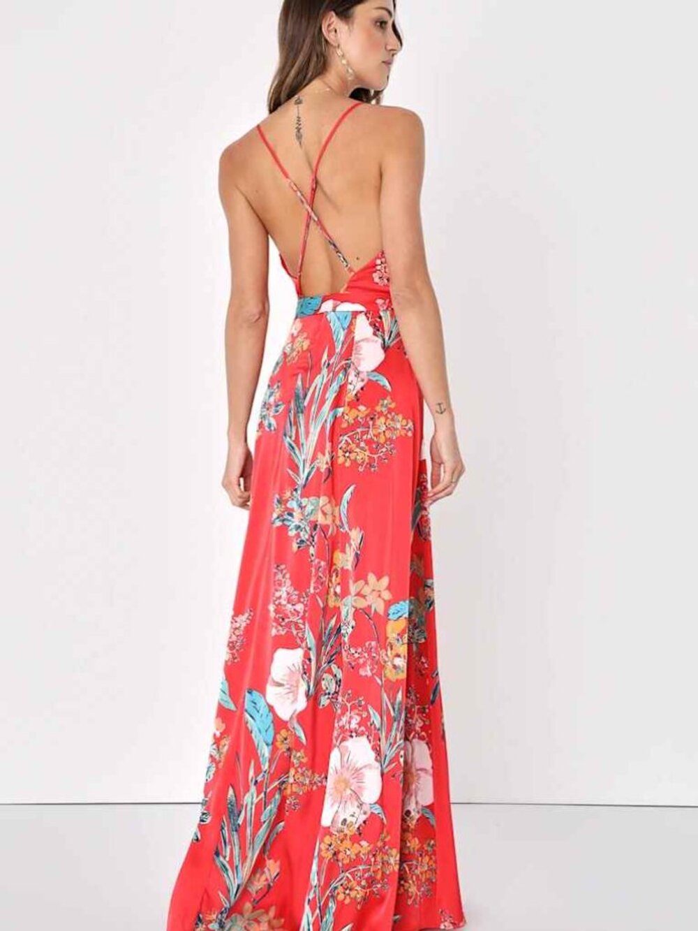 NWT Lulus Still the One Red Floral Print Satin Maxi Dress - Size XL (14) - Picture 4 of 4